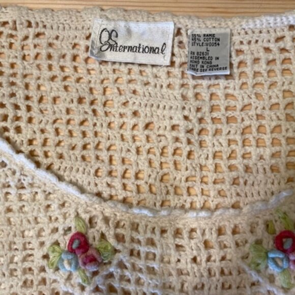 Knitted vintage top, boho, charming, white/floral, L, never worn - Picture 3 of 4